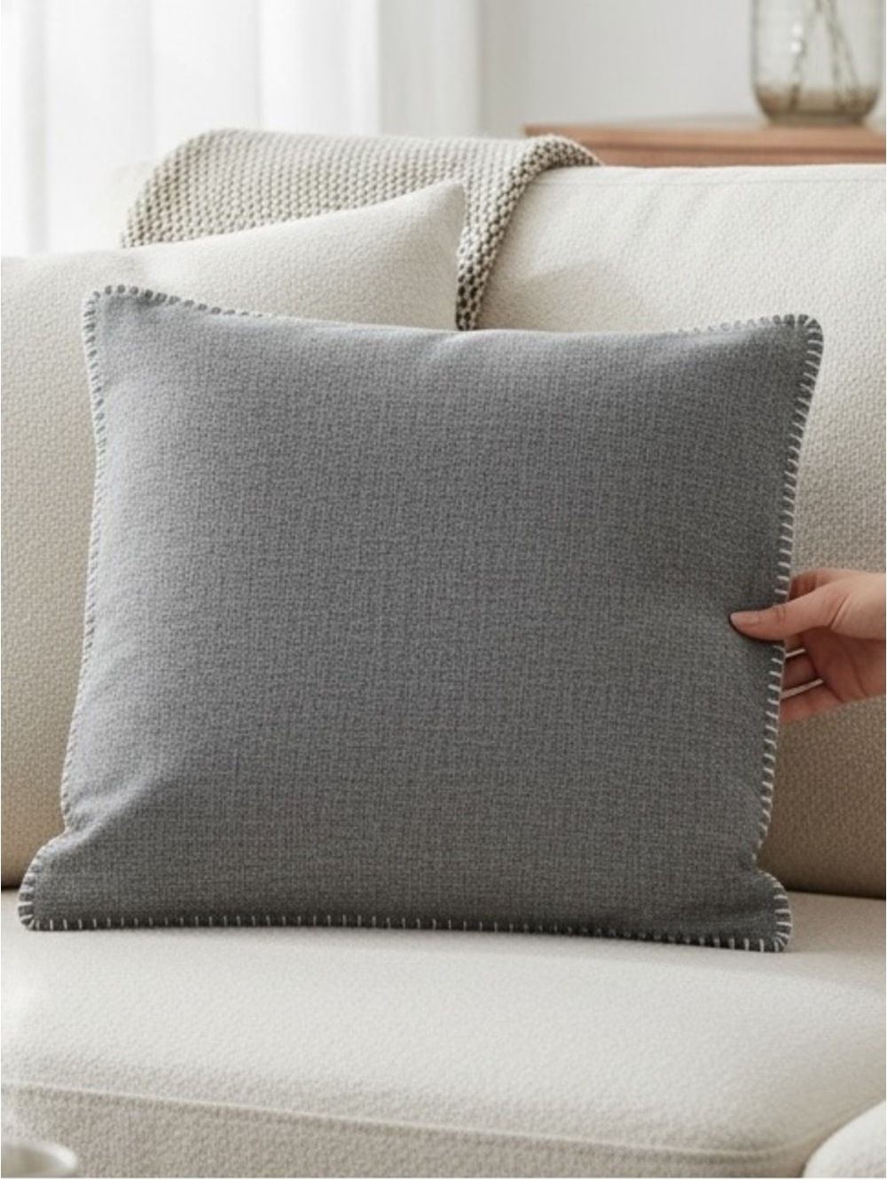 Gray Fabric Pillow Cover with Zipper Closure 20x20 Inches